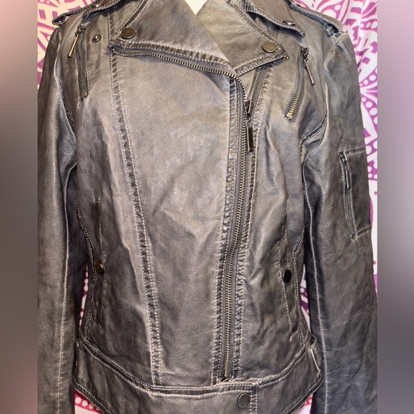 Beulah Gray Faux Leather Utility Moto Jacket Women’s Size Large - Picture 2 of 10